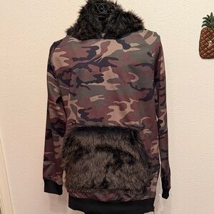 🔫🔫🔫BOGOHO🔫🔫🔫Riflessi Camo Fur-Trim Hoodie - Green & Brown Camo-medium